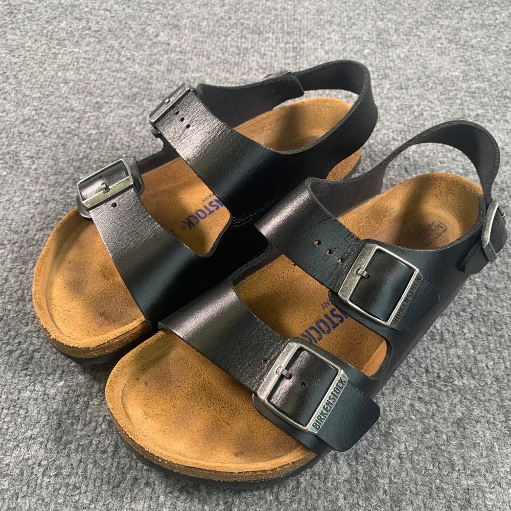 Birkenstock Milano Black Leather Sandals Womans 39 Backstrap Made in Germany